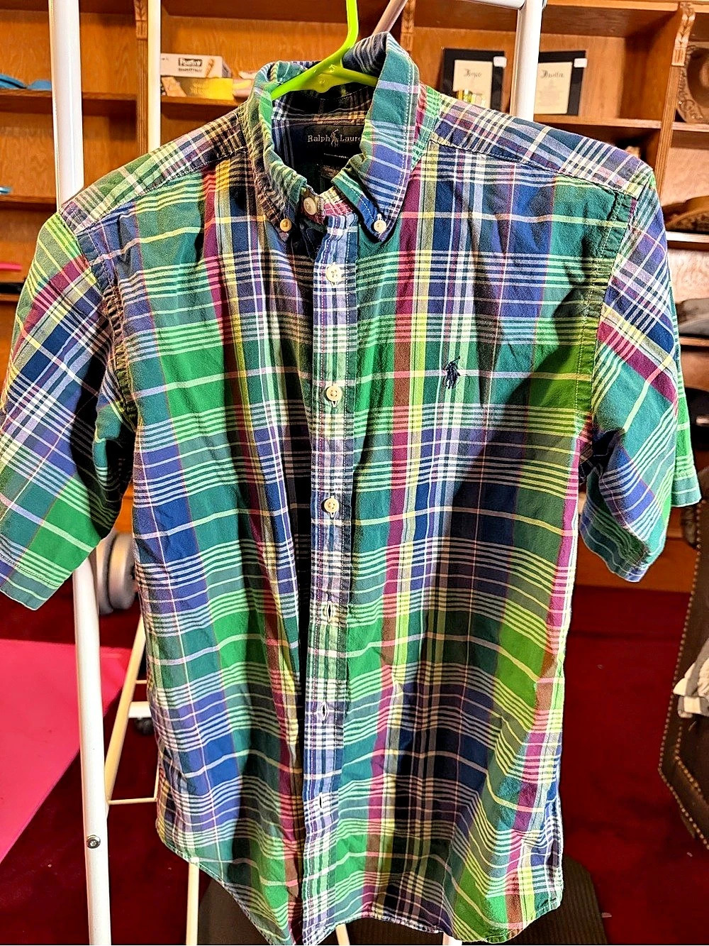 Polo Ralph Lauren, Big Boys Size Large (14/16), Short Sleeve Button-Down, Green